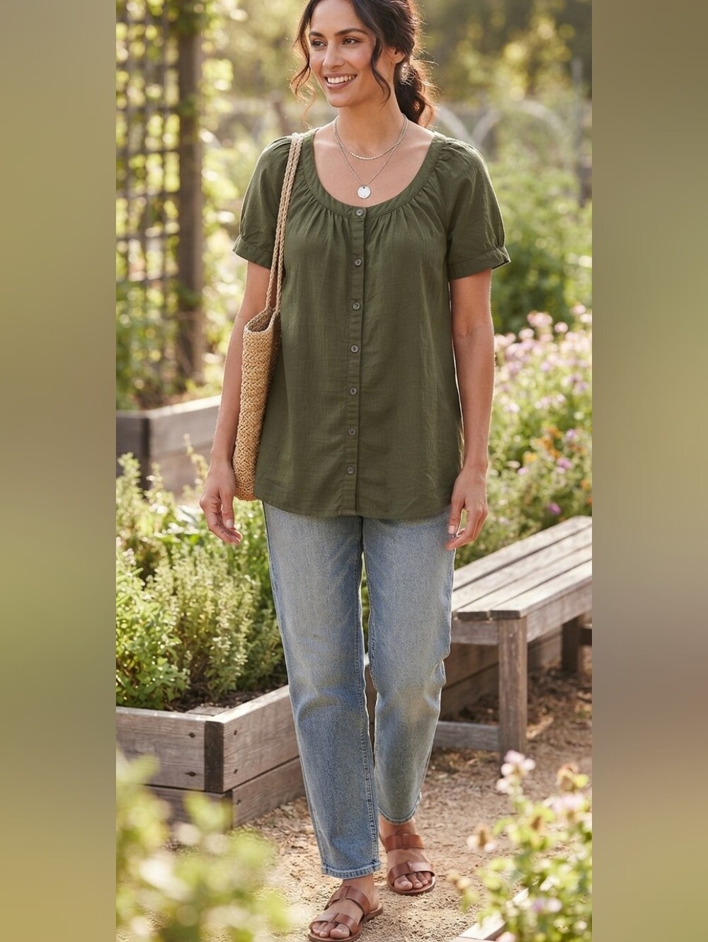 Banana Republic Olive Green Cotton‎ Top Buttoned Down Size Meduim